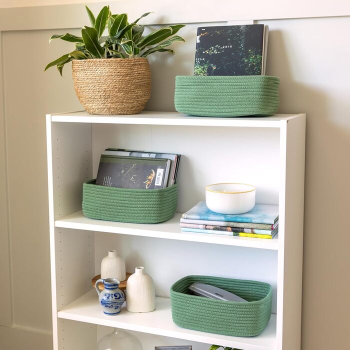 Кошики для полиць NaturalCozy, прямокутні, 30 x 20,3 x 11,4 см, зелені, набір 3 шт.