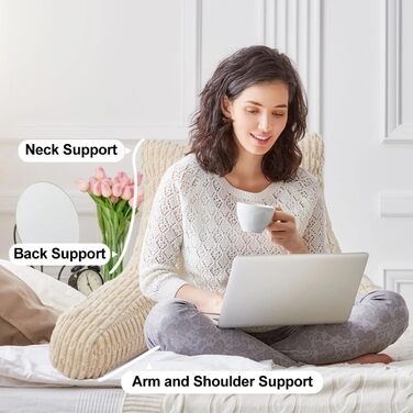 Крісло-мішок Holawakaka для читання та відпочинку з підлокотниками та спинкою, велике, кремове