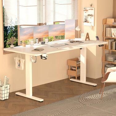 Регульований стіл з USB-C зарядкою 140x60 см, функція пам'яті. Електричний стіл, столик для стоячи/сидячи, комп'ютерний стіл. (Білий, 200 x 80 см)