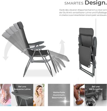 Набір з 2 шт. лежаків для відпочинку Tectake® з алюмінію, садова мебель, 5-позиційна спинка, підставка для ніг, легкі та складані, крісло-релакс з підголовником, для саду, балкону, кемпінгу - антрацит