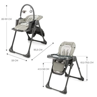 Дитячий стільчик Kinderkraft TUMMIE 2 в 1 сірий - регульована підставка для ніг, PU матеріал, іграшки