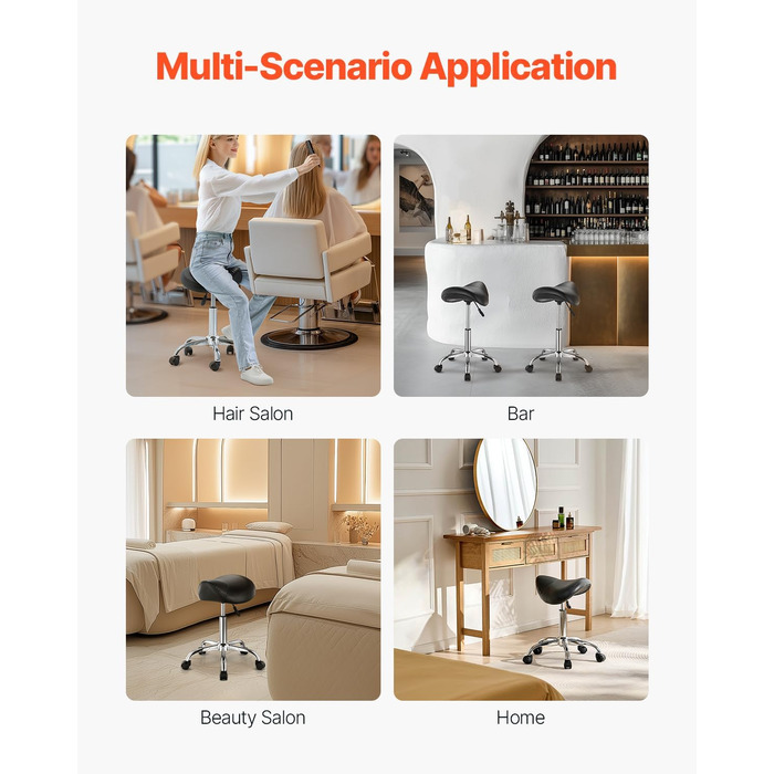 Сідло-стілець VEVOR для стоматологів, салонів, лабораторій. Регульована висота 460-605 мм, вантажопідйомність 181 кг, розмір 54x54x71 см