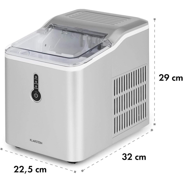 Машина для приготування льоду Klarstein Eiswürfelmaschine, 1.5L, 12 кг/день, срібна