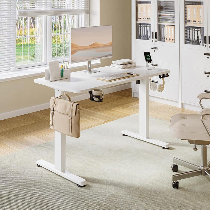 Регульований стіл 120x60 см з USB-C, електричний з пам'яттю, для офісу, стоячий, комп'ютерний, білий Pro