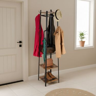 Настінна вішалка Relaxdays з гачками, полицями та кошиком