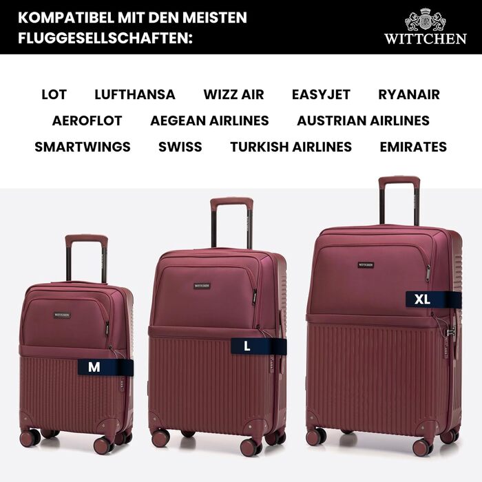 Набір валізWITTCHEN AXIS 3 шт. | Ручна та велика валіза | Гібрид ABS Nylon з TSA замком, телескопічною ручкою та 360° колесами | Бордовий колір