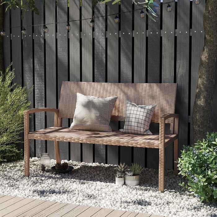 Садова лавка з поліротангу UDPATIO для тераси, балкону та саду, бежева (123x63x86 см, витримує до 320 кг)