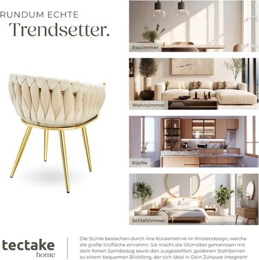 Тектейк® Оксамитовий стілець-чаша з підлокітниками, сучасний крісло для вітальні, їдальні, як кухонні стільці, для туалетного столика, комплект (2 шт), пісок/золото