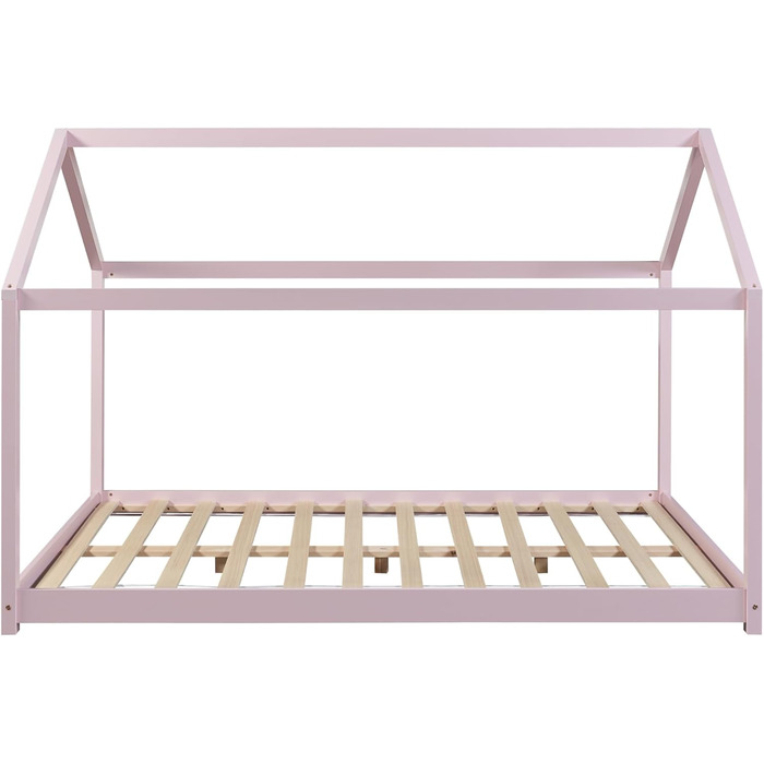 Дитяче ліжко en.casa Cerro: ліжко-будиночок, Монтессорі, масив сосни, рожеве, 120x200 см