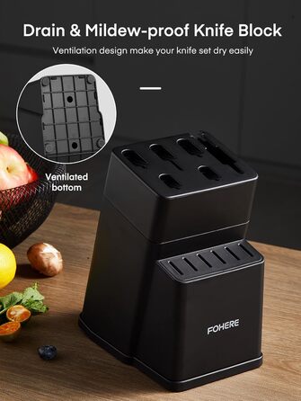 Набір ножів FOHERE 13 предметів з точилкою. Набір кухонних ножів з нержавіючої сталі з підставкою та інтегрованою точилкою (чорний)