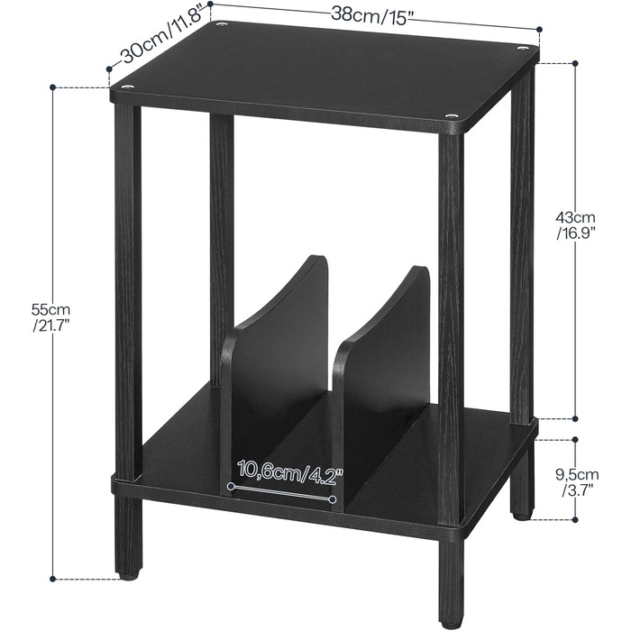 HOOBRO Стійка для програвача, полиця для платівок, приліжкова тумбочка, полиця для платівок з перегородками, органайзер для платівок, до 100 альбомів, для вітальні, чорний EBK05RS01