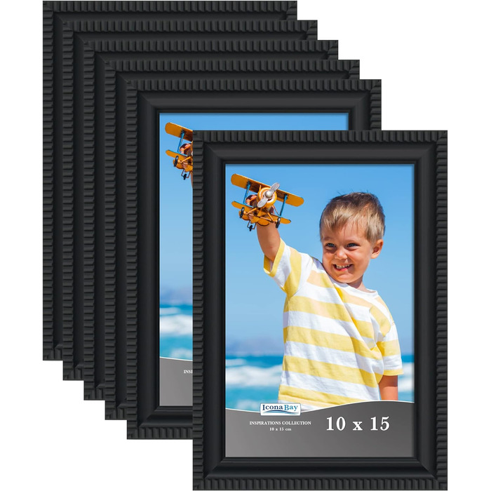 Фоторамка Icona Bay 10x15 см, 6 шт. , деталізовані молдинги, сучасний набір, настінна/столова, колекція натхнення (10x15, чорний)