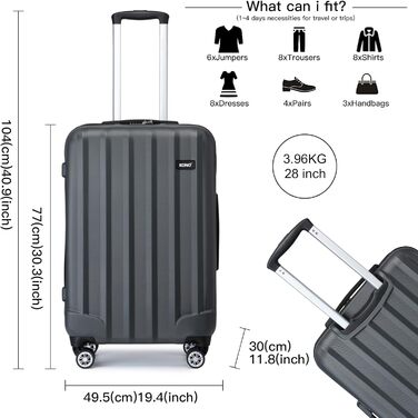 Чемодан-валіза на колесах з ABS-пластику, сірий, L - міцний та легкий, з кодовим замком