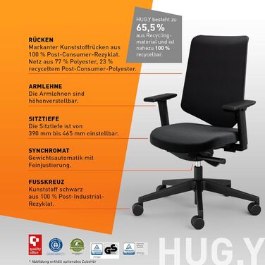 Крісло офісне König + Neurath Hug.Y ергономічне, комфортне – регульована спинка та підлокітники, екологічне, з перероблених матеріалів
