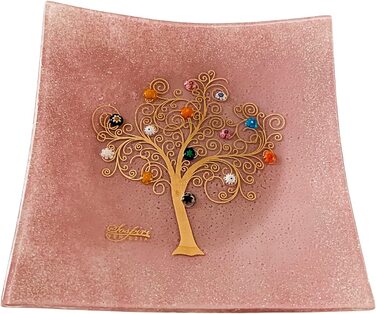Піднос для зберігання SOSPIRI VENEZIA, прикраса, дерево життя, Муранське скло, прикрашене мармуром і сусальним золотом, ідея подарунка ручної роботи венеціанських майстрів італійського виробництва (рожевий, 39x39)