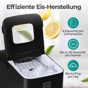 Льодогенератор KLAMER 24 кг/добу, 3 розміри кубиків льоду, 2.2л резервуар, 130W, тихий, чорний