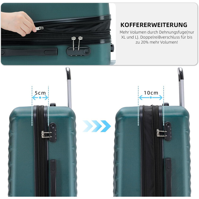 Набір валіз Beibye Zwillingsrollen 2066: жорсткий корпус, тріумф у подорожах (M-L-XL, темно-зелений XL)