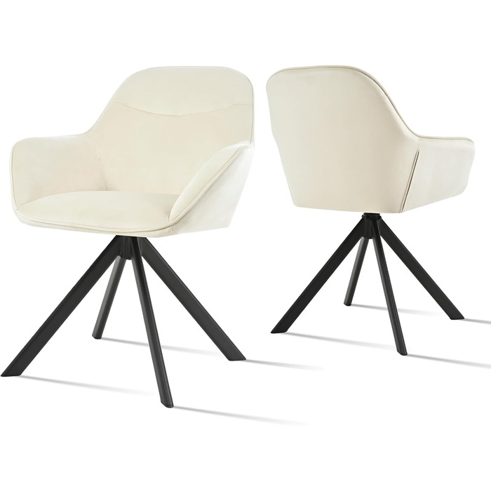 Обідній крісло з підлокітниками для кухні, їдальні, офісу (6 шт., кремово-білий)