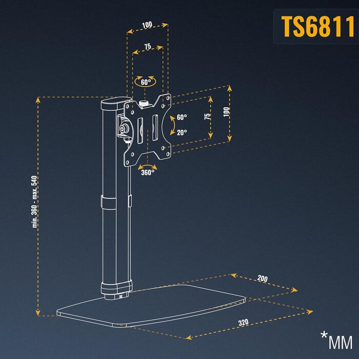 Кріплення для монітора RICOO TS4011: настільна підставка VESA для моніторів 17-32 дюймів, регульована, гнучкий кріплення