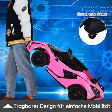 Дитячий електромобіль Lamborghini 12V COSTWAY з пультом, MP3, музикою, LED-фарами, рожевий, для дітей 3-8 років
