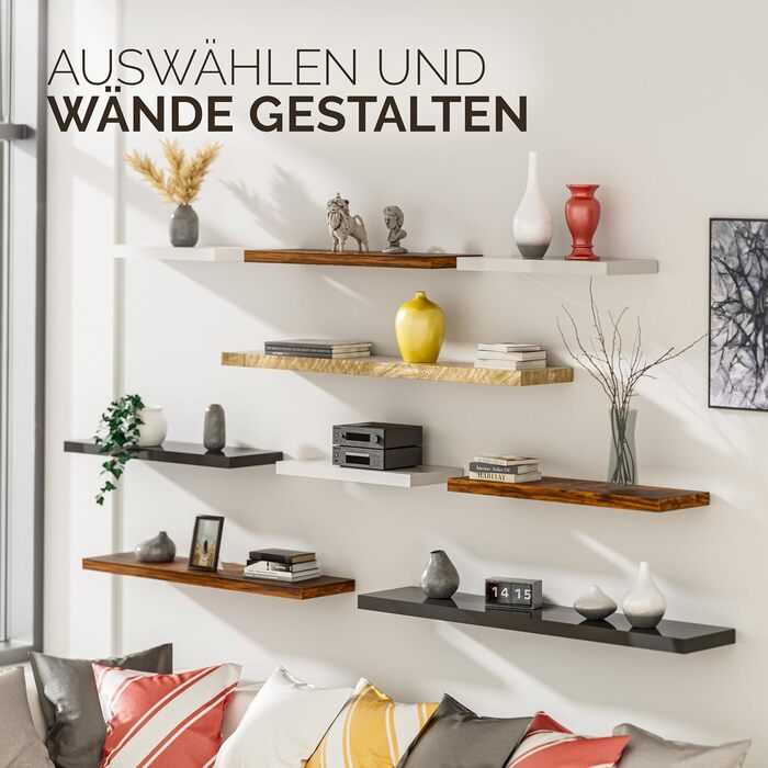 Полиця настінна Casaria Holz Schwarz 90 см для кухні, вітальні, коридору - чорна матова, витримує до 15 кг