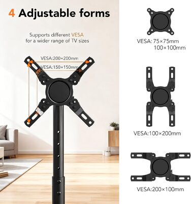 Підставка для телевізора Hemudu на колесах 23-60 дюймів, VESA 400x400, до 35 кг, регульована висота
