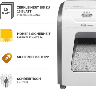 Шредер Fellowes Microcut P5: знищення 2000+ частинок/A4, 10 листів, Powershred 10M, для офісу/дому, 19л кошик, блокування,
