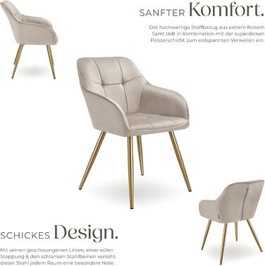 Тектейк® Комплект з 6 крісел з оксамиту для вітальні, їдальні, туалетного столика - бежево-золотий колір