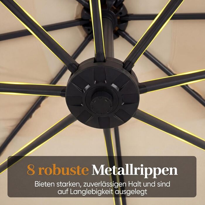 Садова парасолька COSTWAY 250x250 см з LED-підсвіткою, стійкою та рукояткою, квадратна сонцезахисна парасолька для тераси, басейну та двору, бежева