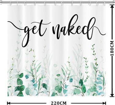 Шторка для душу 180x220 см, антигрибкова, з тропічним дизайном (зелені пальмові листя, евкаліпт, гриби), водонепроникна, з поліестеру, придатна для прання, для ванної кімнати, з 12 гачками