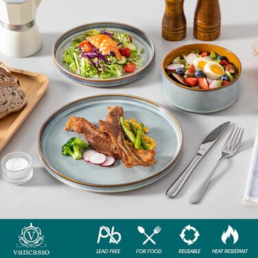 Набір посуду Vancasso Steingut 24 шт. для 8 осіб: тарілки, салатники, супові миски. Серія Galaxie, ONION (світло-блакитний)