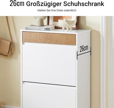 SoBuy Взуттєва шафа з 2 відкидними дверцятами, полиці та ящик, білий, 61x100x26 см, FSR165-W