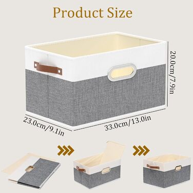Коробки для зберігання з тканини Yawinhe (3 шт.), 33x23x20 см, білий/сірий, SNK030WGXS