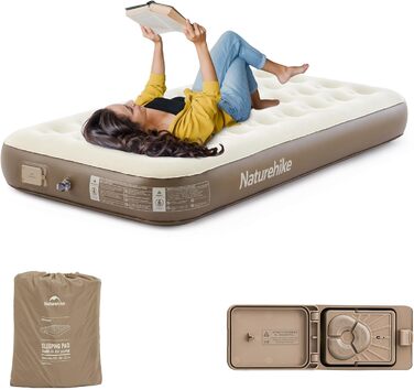 Надувна матрац Naturehike на 2 особи з акумуляторною електричною помпою, 200x150x25 см. Самостійно надувний, преміум-якість, для кемпінгу та дому. Колір: коричневий.