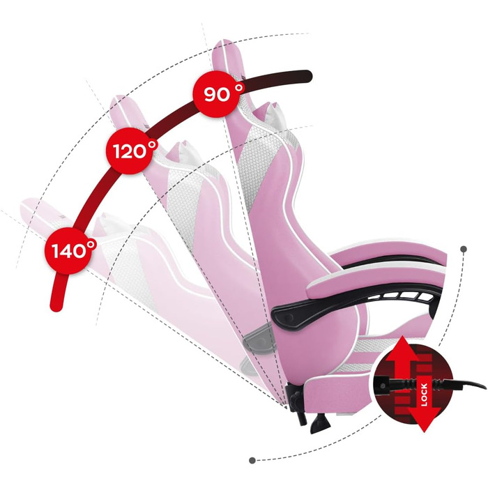 Ігрове крісло Huzaro Force 4.7 з рожевою сіткою Нахил 90-140, підголівник, поперекова подушка, підставка для ніг, до 140 кг