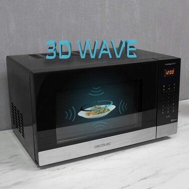 Мікрохвильова піч Cecotec Pro Clean 6110, 23 л, 800 Вт, гриль 1000 Вт, 8 програм, Ready 2 Clean, 3D Wave, чорна/срібляста нержавійка