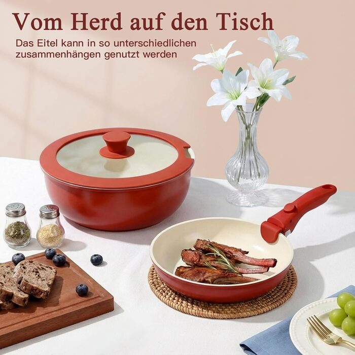 Набір посуду GiPP: 11 предметів, керамічне антипригарне покриття, знімні ручки, для всіх плит, духовка, червоний градієнт