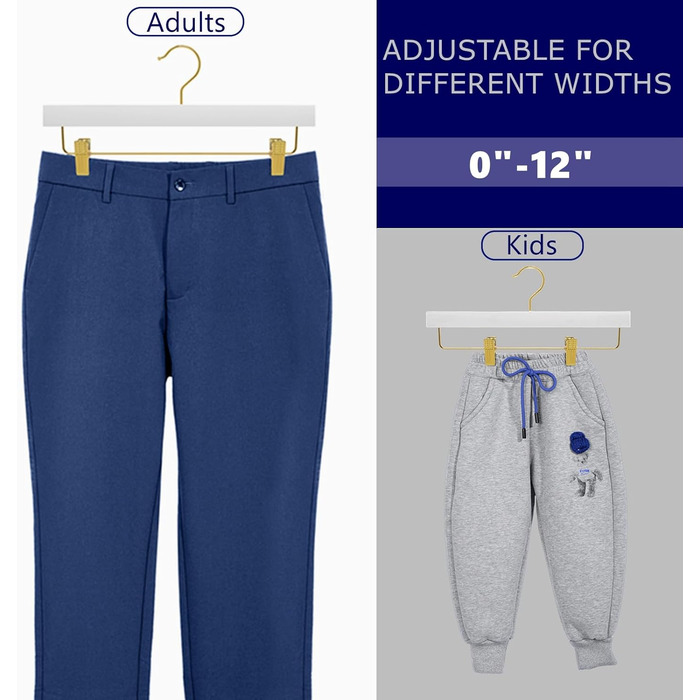 Дерев'яні вішалки для штанів та джинсів Amber Home з золотими кліпсами (24 шт., білий та золотий)