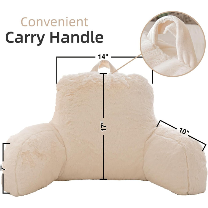 Лежанка для читання Nice Night, штучне хутро, подушка-валик, велика, для дорослих та дітей, спинка з підлокітниками, підтримка спини для сидіння в ліжку/на дивані, слонова кістка