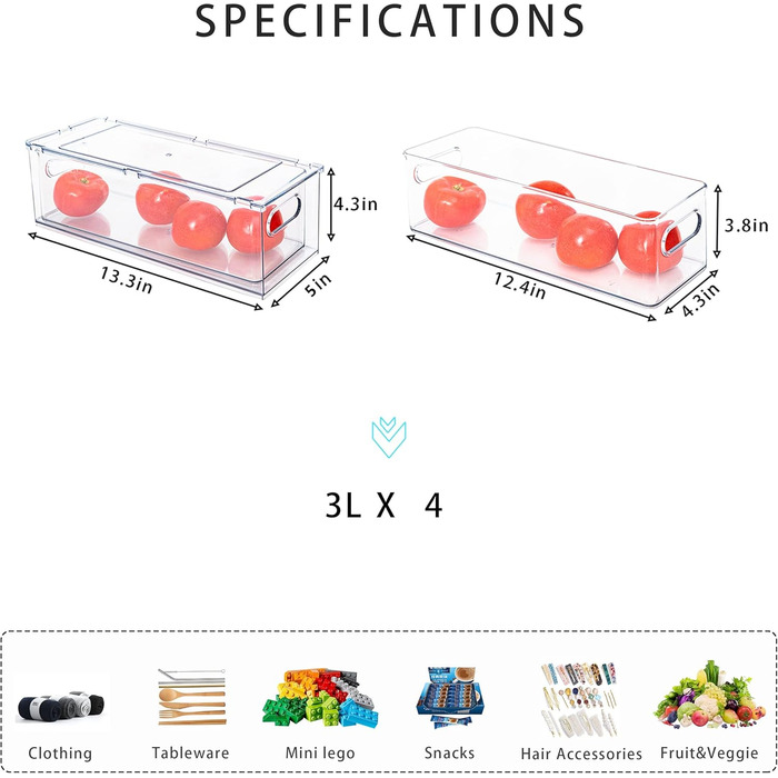Набір контейнерів для холодильника MineSign (4 шт) - прозорі висувні ящики для зберігання продуктів, органайзер для кухні