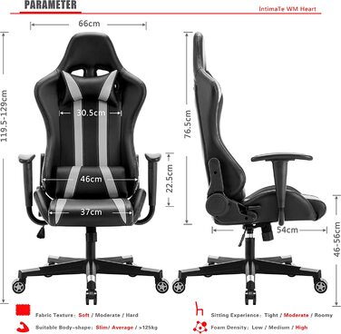 Крісло для інтимного WM Heart Gaming Ergonomic з підголівником, поперековою подушкою, регулюванням висоти, функцією гойдалки (сірий)