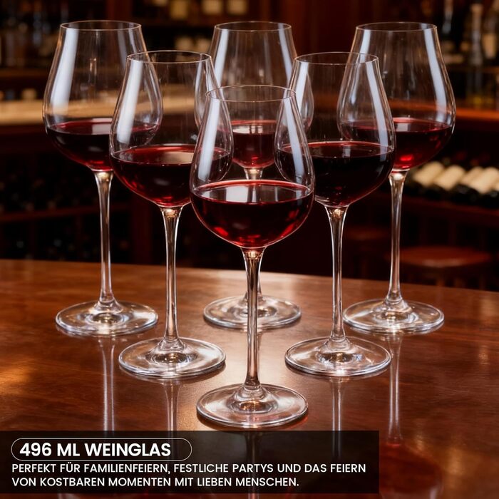 Набір келихів для вина PROST! 6 шт. 491 мл, без свинцю, для червоного та білого вина, 496 мл (набір 6 шт.)