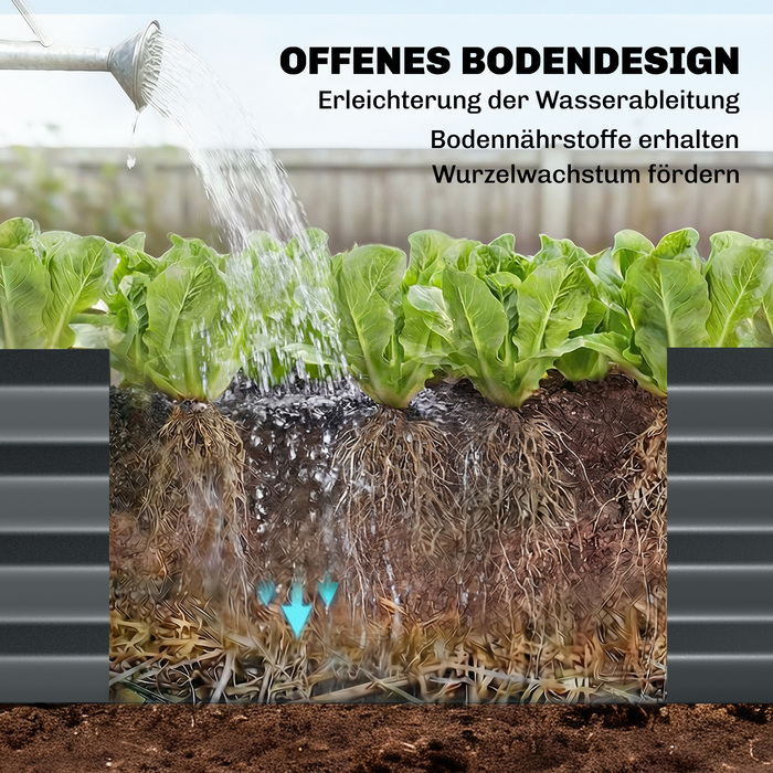 Підвищене грядка з шпалерою, металевий ящик для рослин з захисним бордюром та рукавичками, 220 x 110 x 150 см, темно-сірий