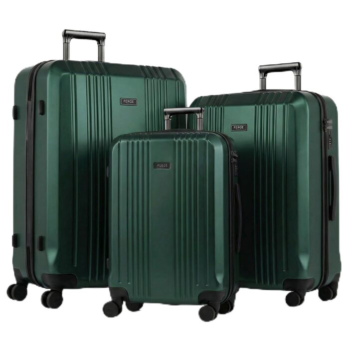Набір валіз FERGÉ 3 шт. з жорстким корпусом, TSA-замок, Канни. Валіза-тролей, набір (ручна поклажа, L, XL). 3 шт. валізи з жорсткого корпусу, роликові валізи, 4 м'яких коліщатка - дуже міцний валіза з полікарбонату. Набір смарагдової серії