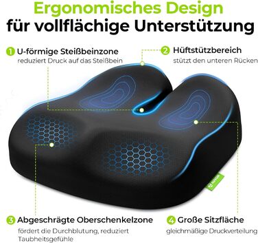 Ортопедична подушка для сидіння AUVON з підтримкою стегон, ергономічна для офісного та автомобільного крісла - підвищує комфорт, покращує кровообіг, знімає навантаження з куприка