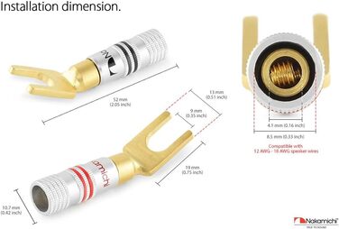 Штекер-банан Nakamichi 24K з позолоченим покриттям 4мм для колонок, 10 шт. (5 пар)