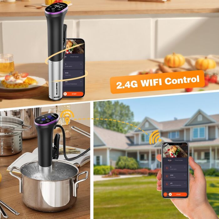 Sous Vide кухонний прилад Karienvir 1400W з LCD дисплеєм та Wi-Fi, точний занурювальний циркулятор для приготування їжі, IPX7 водонепроникний, з таймером