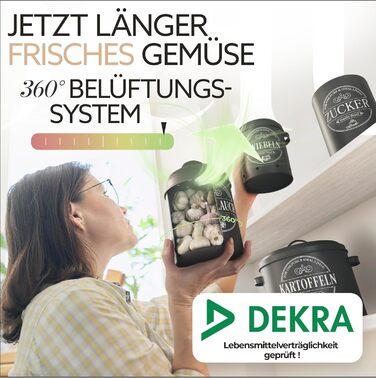 IDEALTASTIC® Преміум Коробка для зберігання картоплі [3 шт] | Набір з 3 контейнерів для картоплі, цибулі та часнику з системою 360° вентиляції для свіжості | Чорний