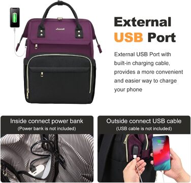 Рюкзак для ноутбука LOVEVOOK для жінок, великий шкільний рюкзак для підлітків, рюкзак ручної поклажі, водонепроникний дизайн, дихаючі лямки, для університету, школи та подорожей, бежевий, сірий (17 дюймів, B - темно-фіолетовий, чорний)