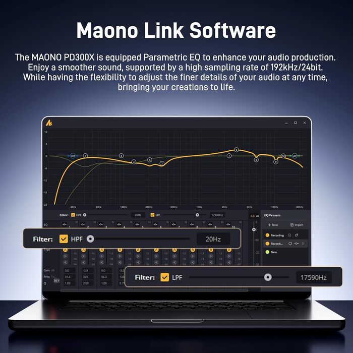 MAONO PD300X подкаст-мікрофон XLR/USB з шумозаглушенням, 192kHz/24Bit Hi-Fi аудіо, кнопка вимкнення звуку, програмне забезпечення для подкастингу, стрімінгу та студійного запису